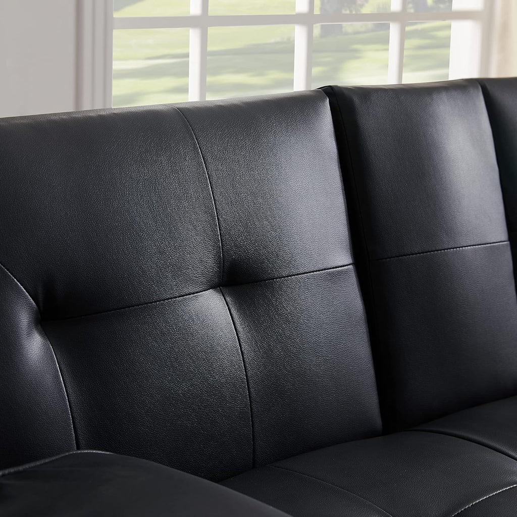 Black Faux Leather Loveseat Sofa Bed with Cup Holders P617