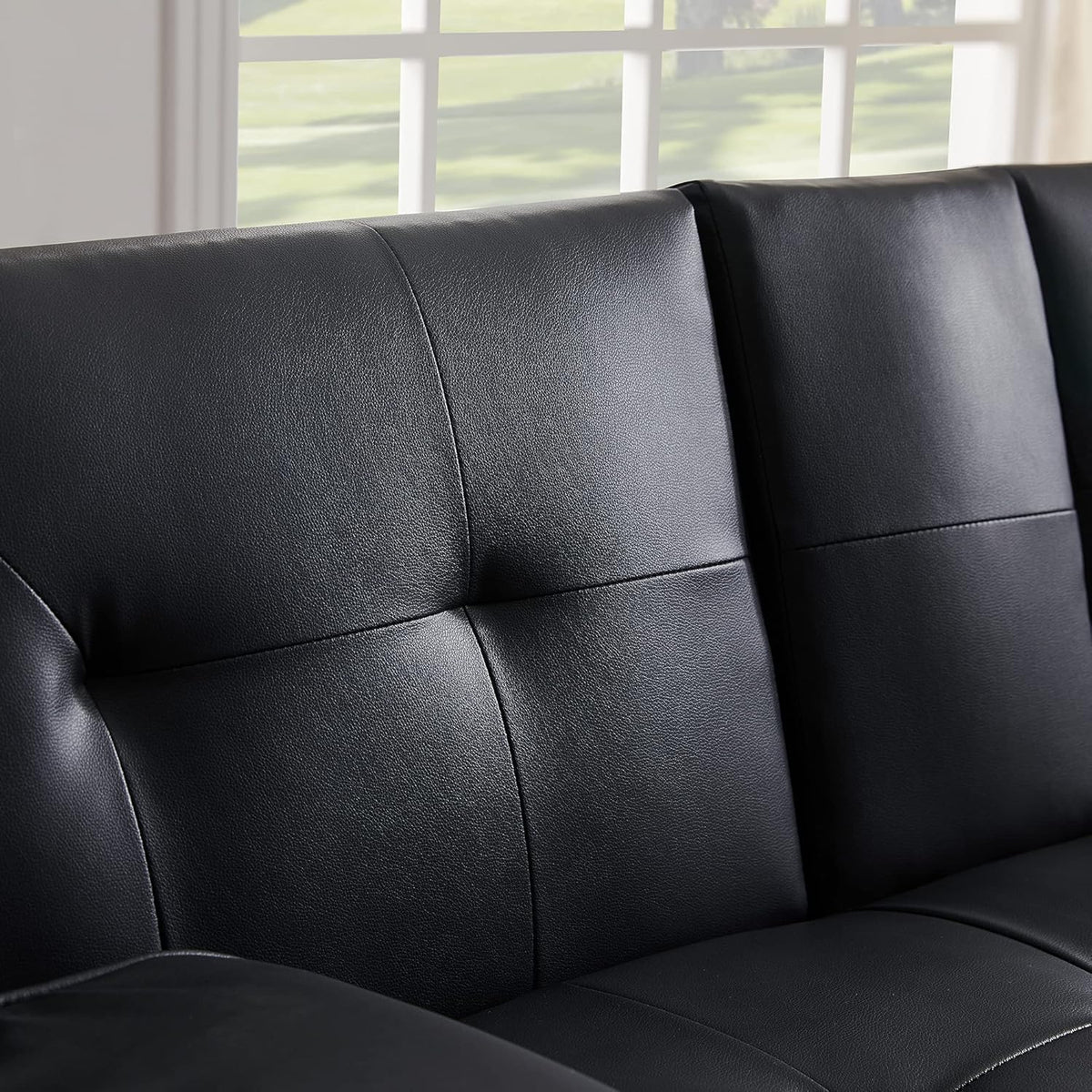 Black Faux Leather Loveseat Sofa Bed with Cup Holders P617