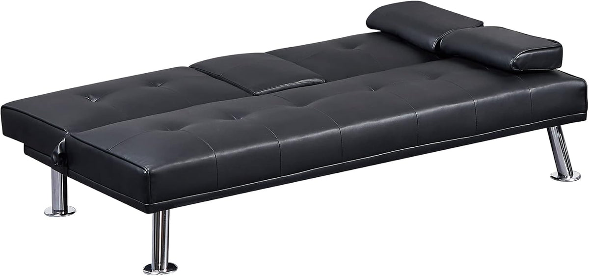 Black Faux Leather Loveseat Sofa Bed with Cup Holders P617