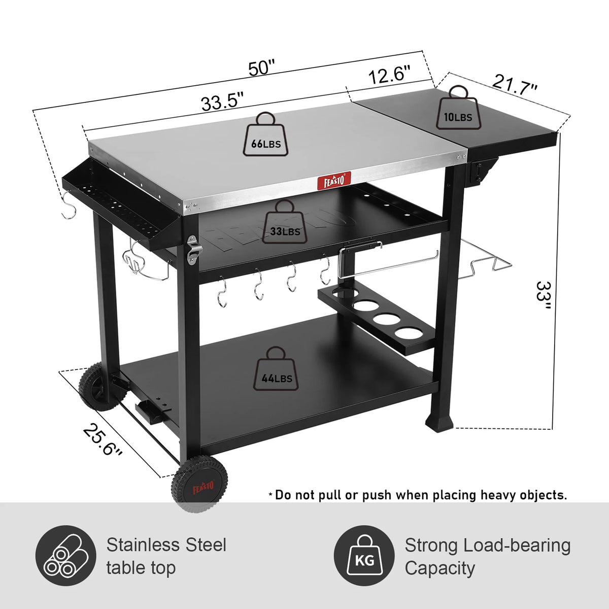 Stainless Steel 3-Shelf Movable Food Prep Cart Table D971