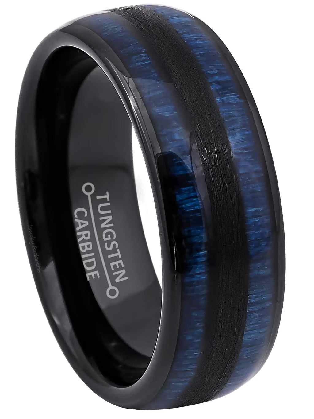 Black Dome Tungsten Carbide Ring with Blue Wood Inlay L835955