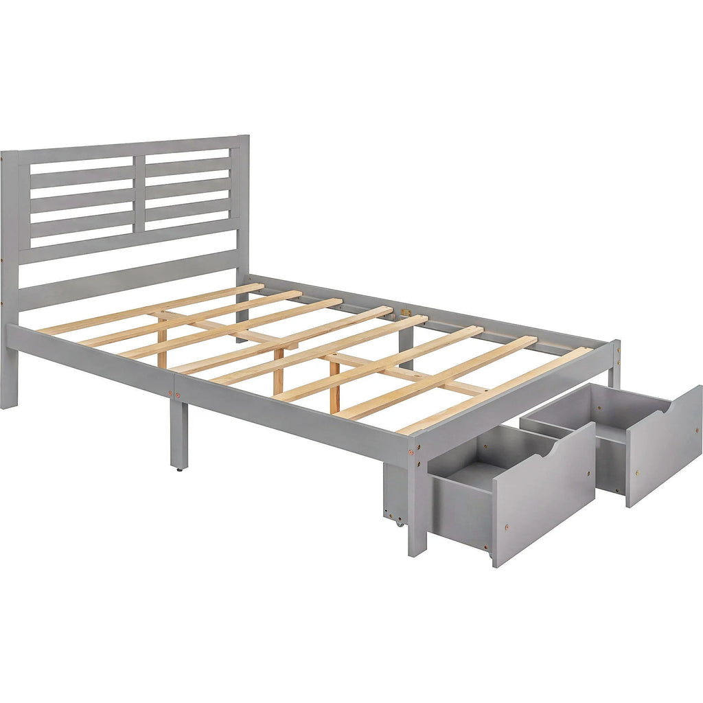 Full Size Platform Bed with Drawers Gray O1125
