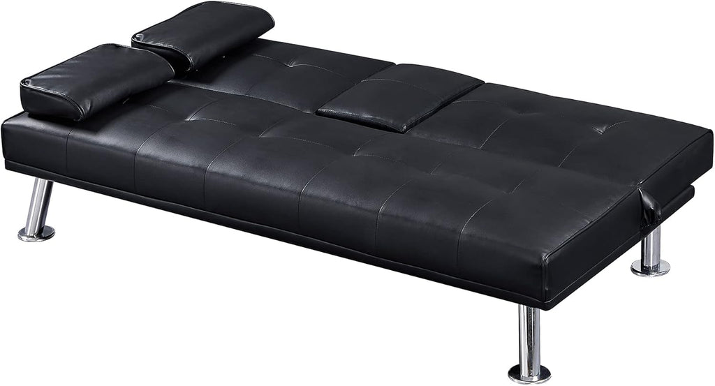 Black Faux Leather Loveseat Sofa Bed with Cup Holders P617