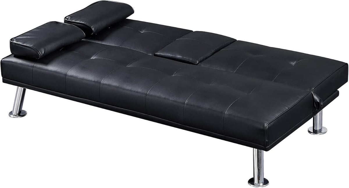 Black Faux Leather Loveseat Sofa Bed with Cup Holders P617