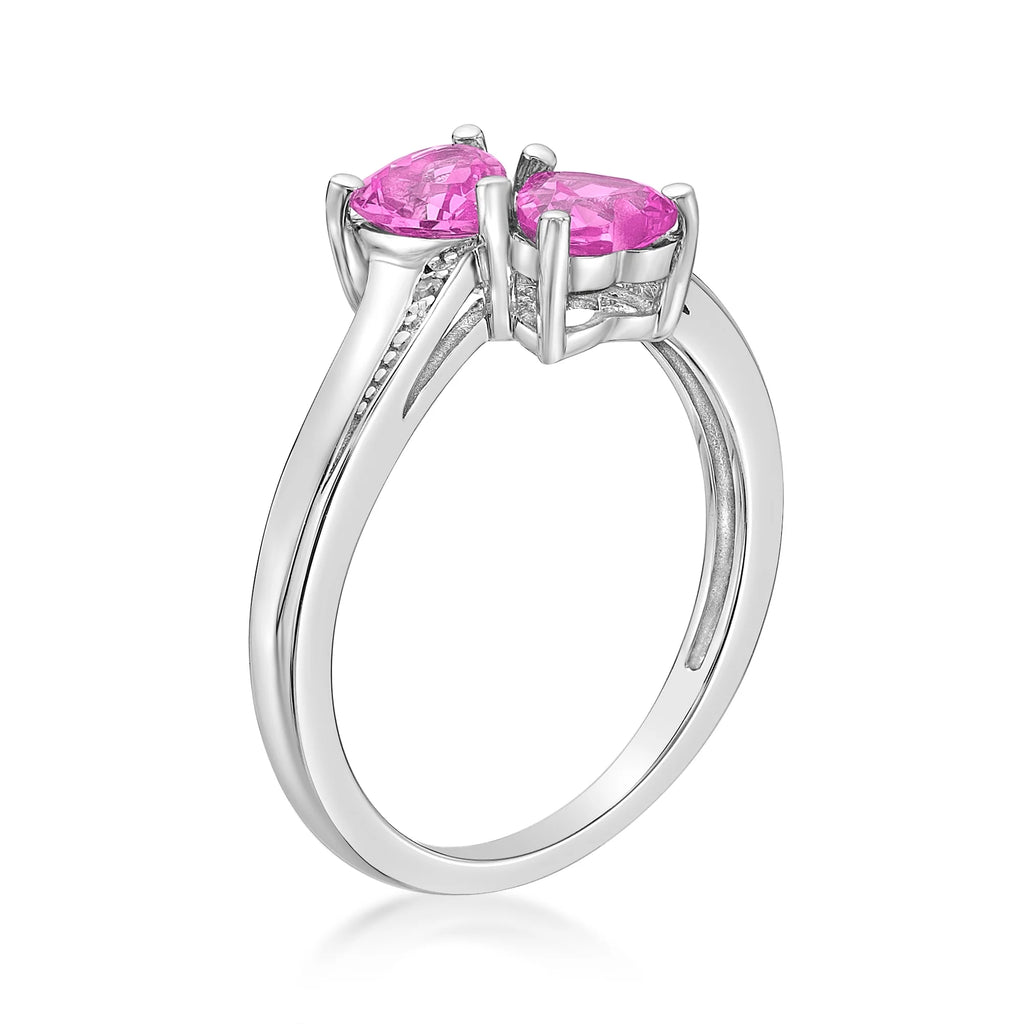 1.10 Ct Heart Pink Sapphire Diamond Accent 925 Sterling Silver Ring Size 7 L514