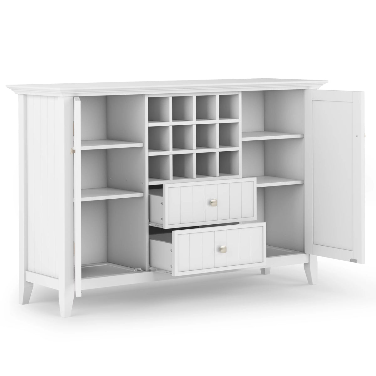White Solid Wood Sideboard Buffet and Wine Rack F77106