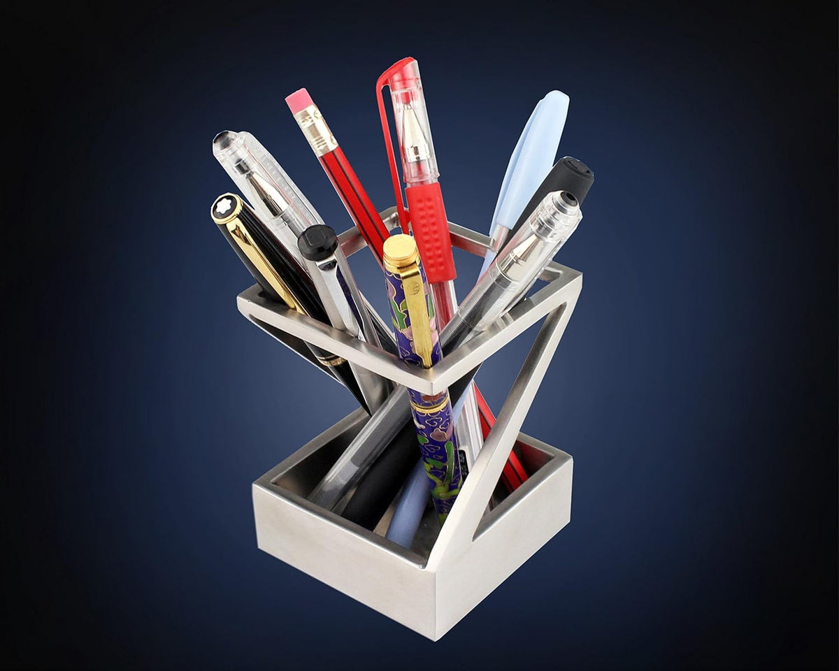 Modern Art Pen and Pencil Holder Stainless Steel Satin Finish Desktop Organizer G820665