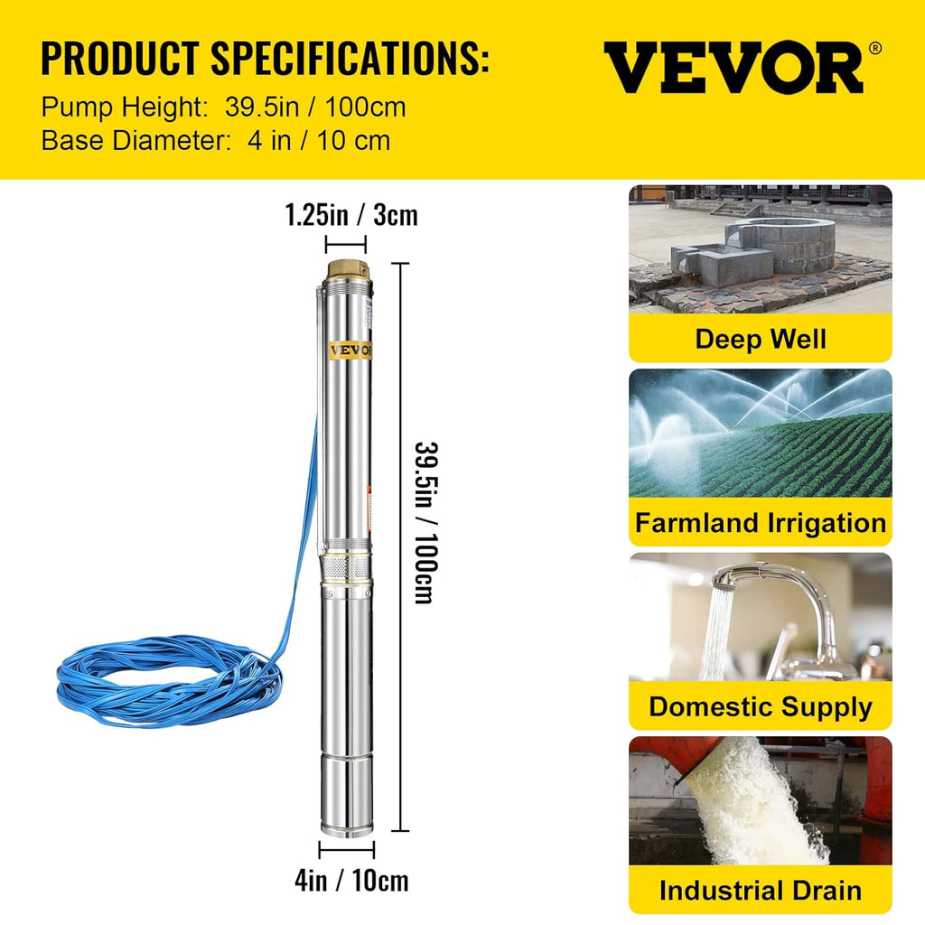 1.5 HP 220V Stainless Steel Submersible Well Pump L9057