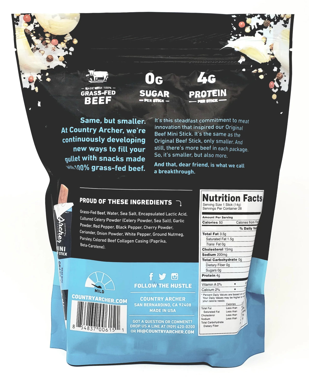 100% Grass-Fed Beef Sticks Minis Original 56 Individually Wrapped Sticks F826