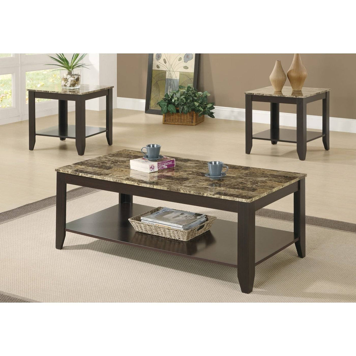 Brown Wood 3 Piece Table Set B366694
