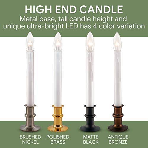 White Metal Base LED Window Candles with Timer, Battery Operated, Adjustable Height Y6554