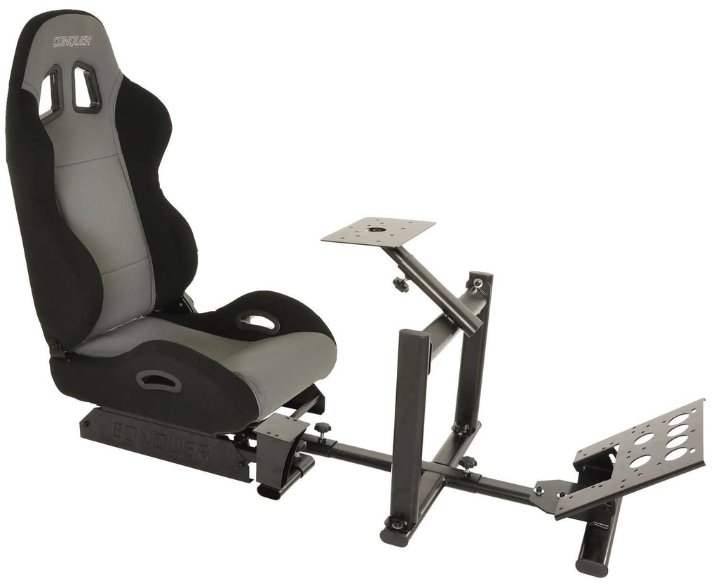 Gray Racing Simulator Cockpit Reclinable Seat with Gear Shifter Mount O23006