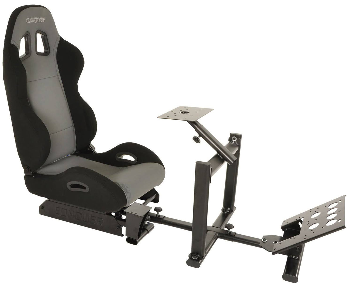 Gray Racing Simulator Cockpit Reclinable Seat with Gear Shifter Mount O23006