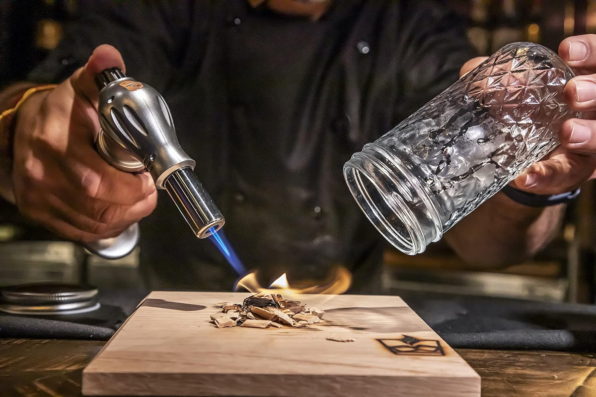 7 Piece White Oak Cocktail Smoking Kit with Torch R594
