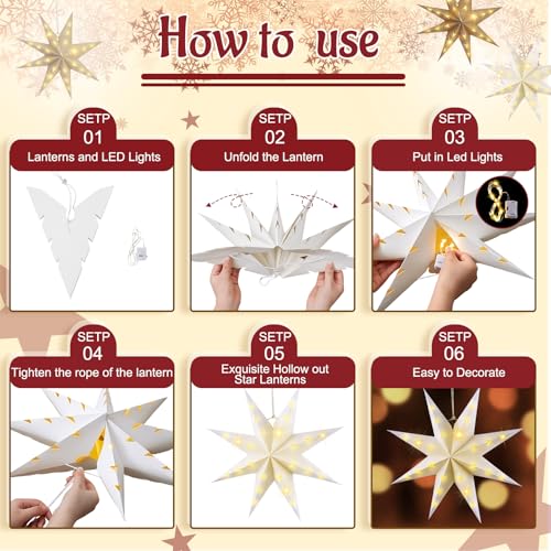 10 Set 8-Pointed 12 Inch Paper Star Lanterns with 10 LED Light P943