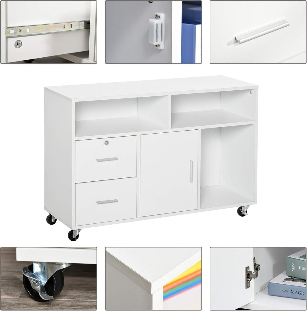 White Printer Stand with Drawer and Caster Wheels A5388