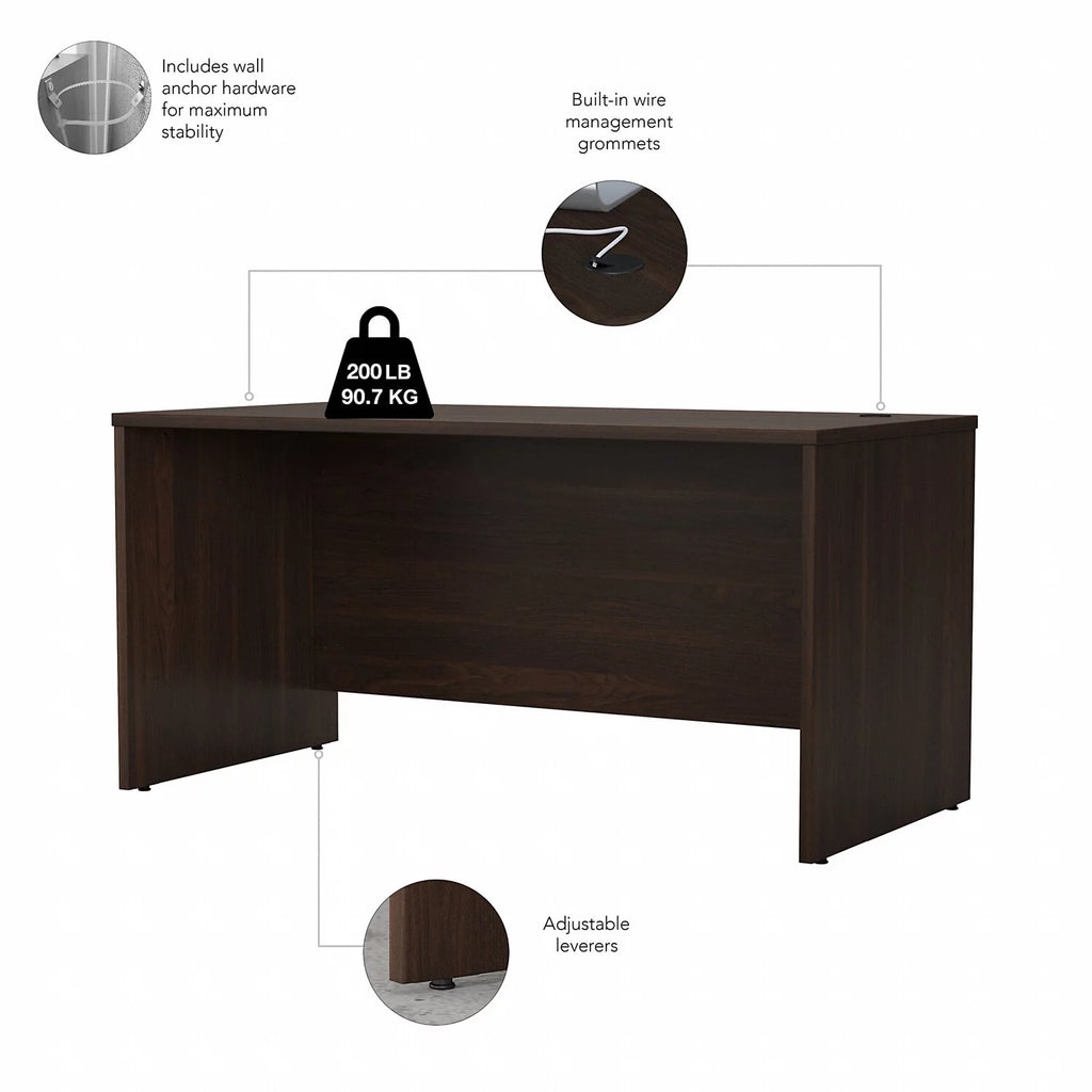 Black Walnut Engineered Wood Office Desk with Drawers K371332