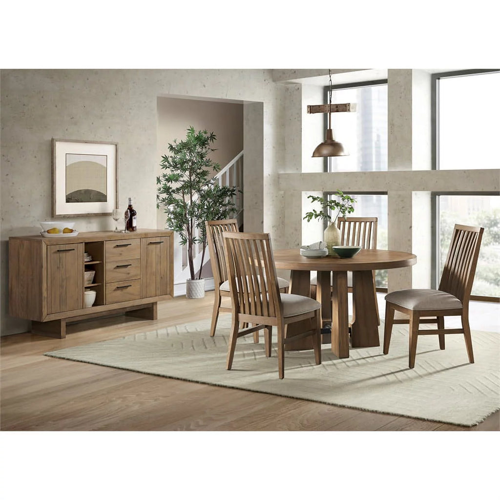 Round Wood Table in Weathered Oak Finish V611493