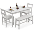 White 4 Piece Wood Dining Table Set with Chairs and Bench N3558