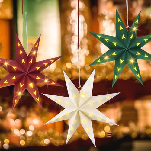 10 Set 8-Pointed 12 Inch Paper Star Lanterns with 10 LED Light P943