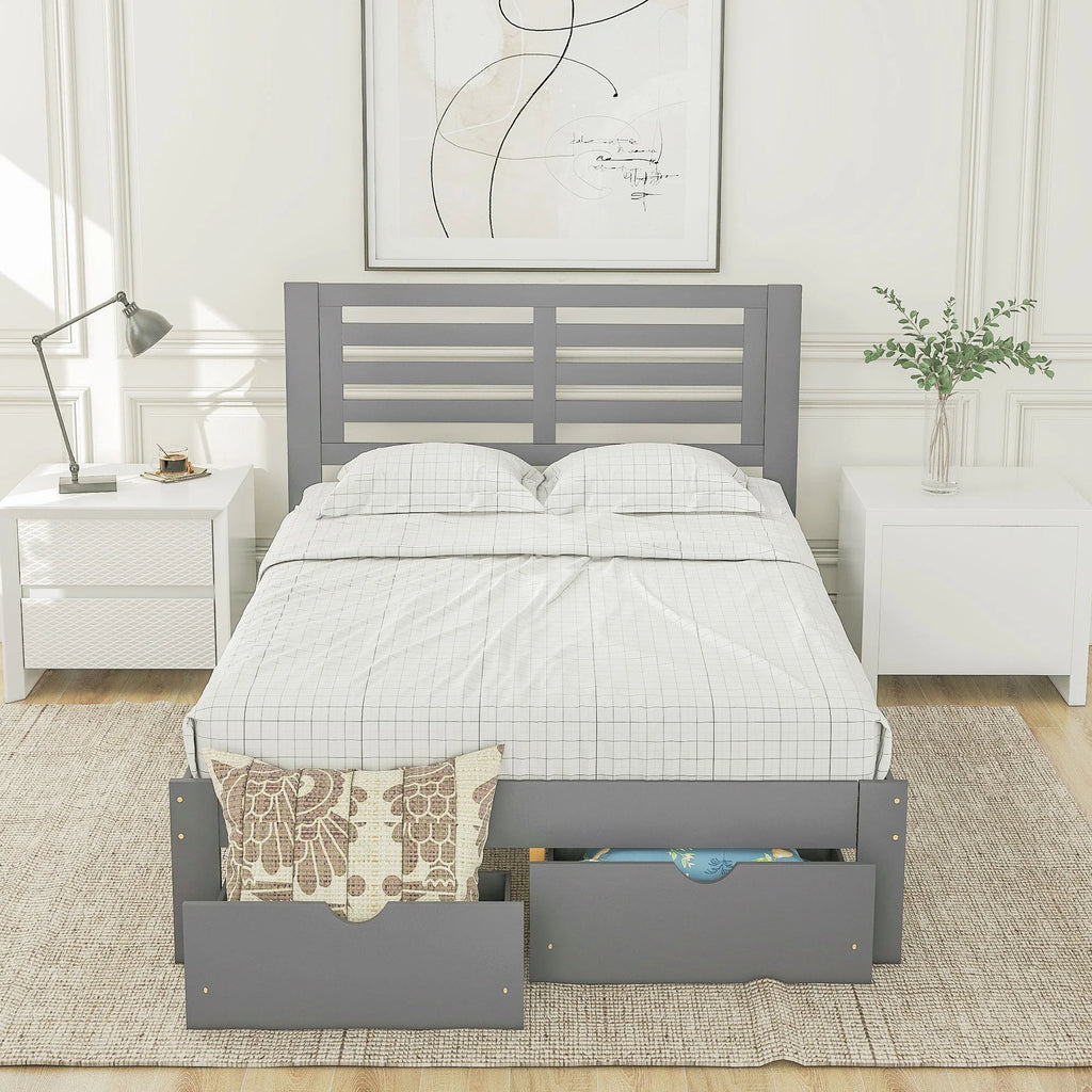 Full Size Platform Bed with Drawers Gray O1125
