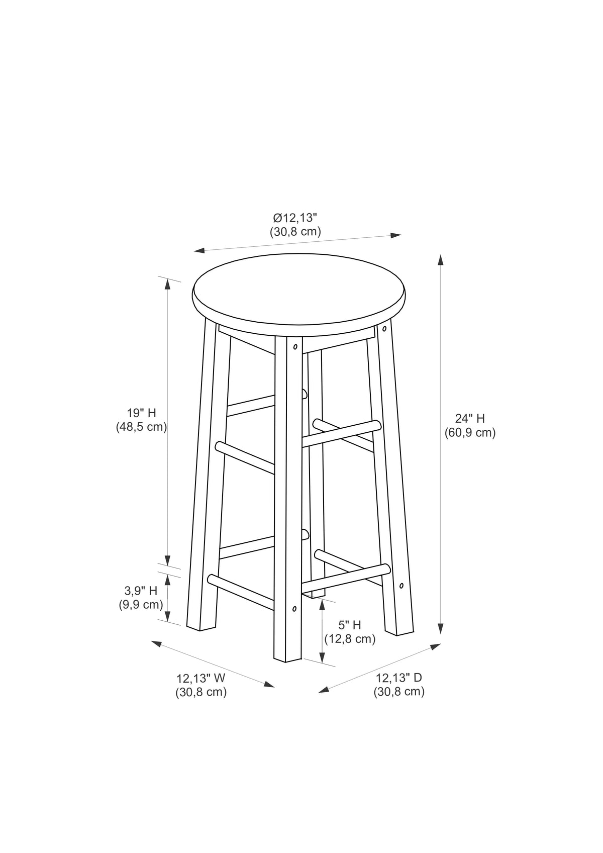 24" Round Solid Wood Counter Stool L413