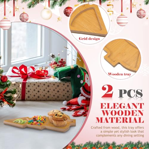 2Pcs Christmas Tree Shaped Wooden Serving Platters K534242
