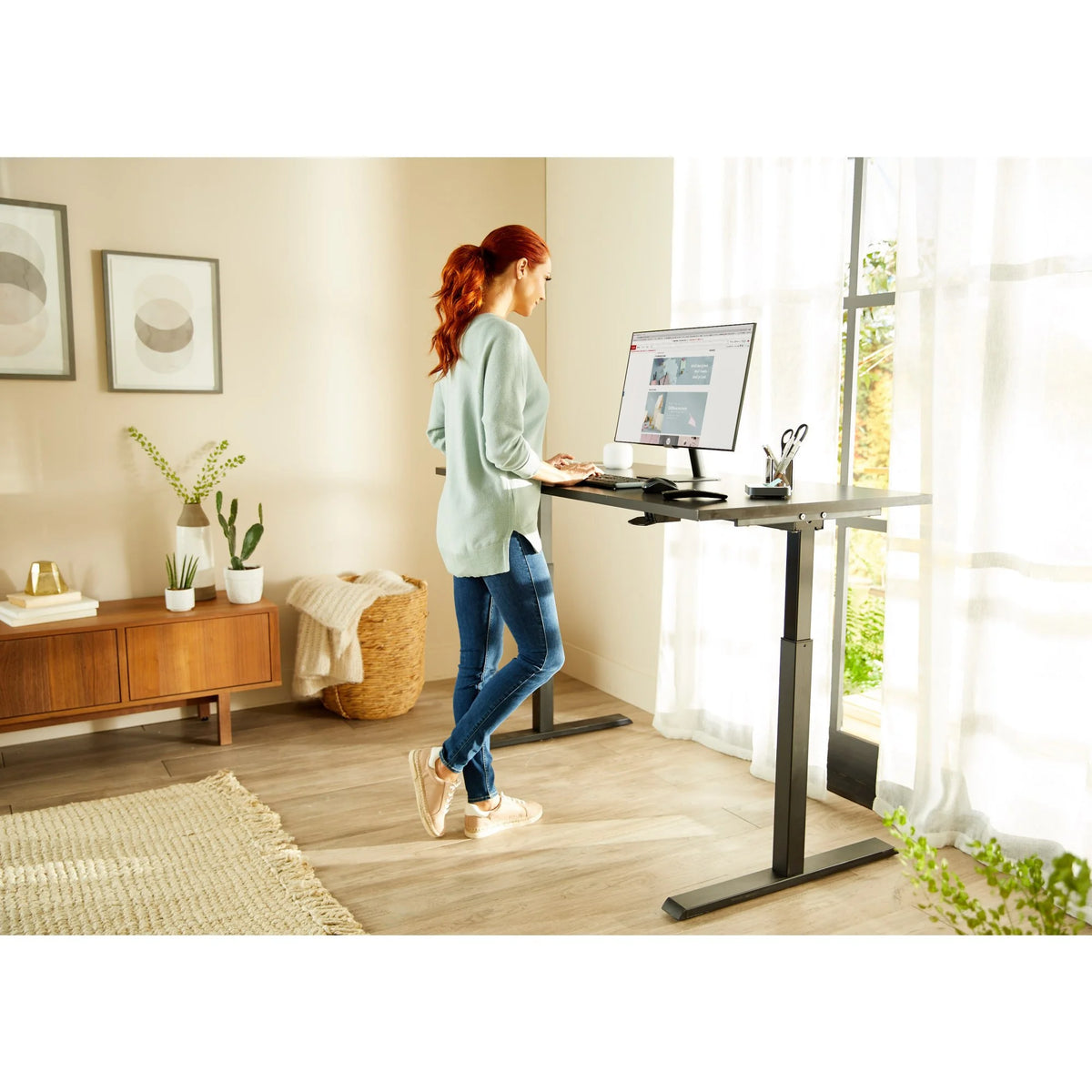 60"W Pneumatic Height-Adjustable Standing Desk P2942