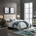 Beige Tufted Upholstered Fabric Platform Bed Q54714
