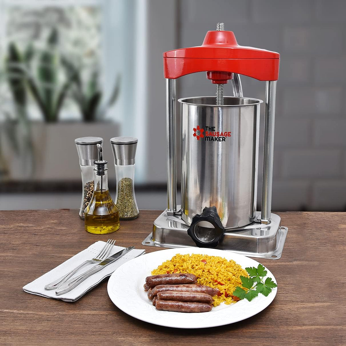 10 lb. Heavy Duty Vertical Sausage Stuffer with Stainless Steel Frame R968467