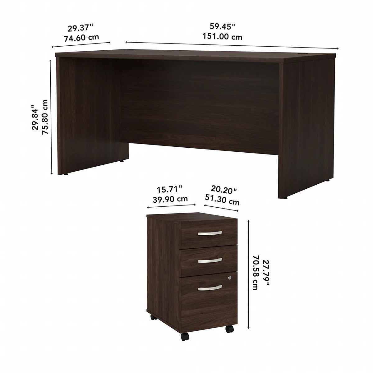 Black Walnut Engineered Wood Office Desk with Drawers K371332