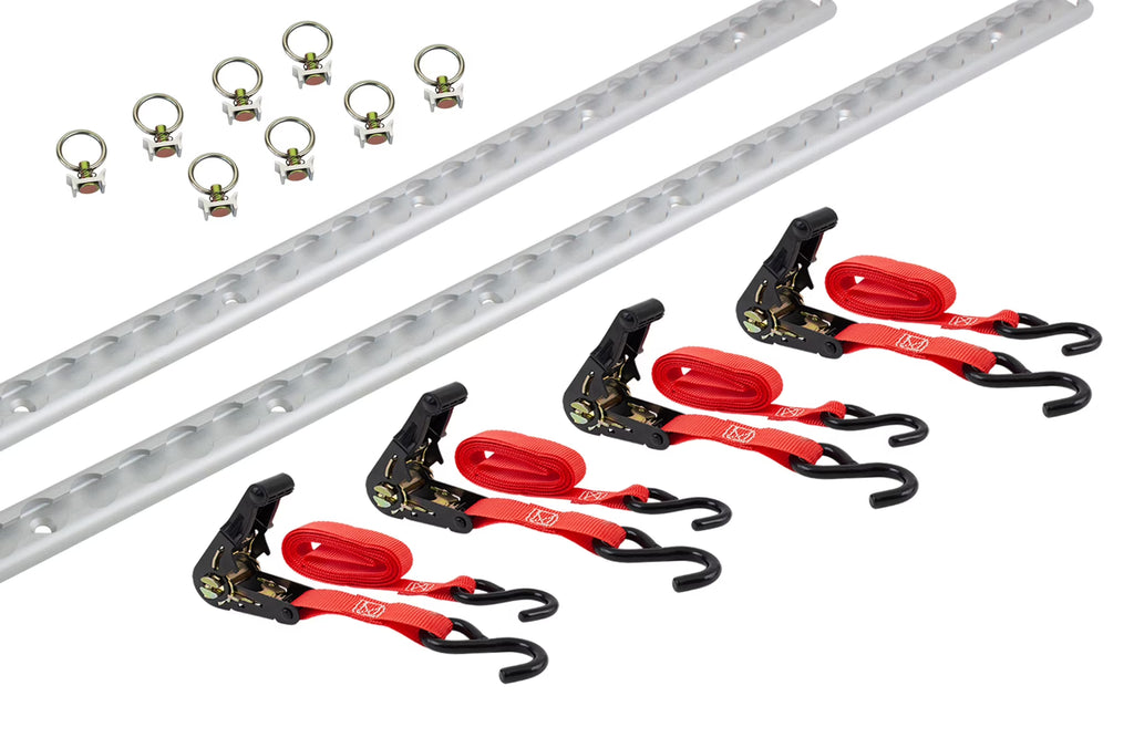 14 Pc Tie Down Kit with Aluminum L-Track, Stainless Steel Ring, Ratchet Strap B2409