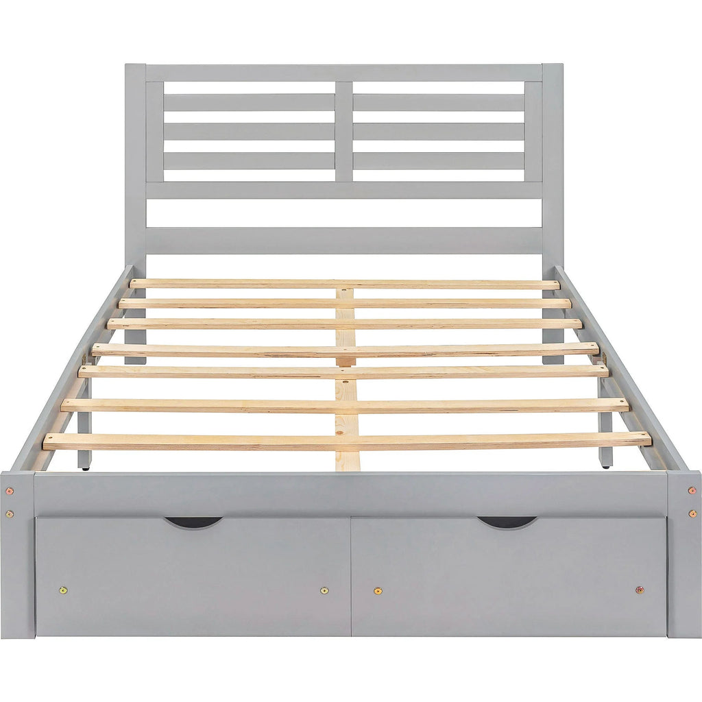 Full Size Platform Bed with Drawers Gray O1125