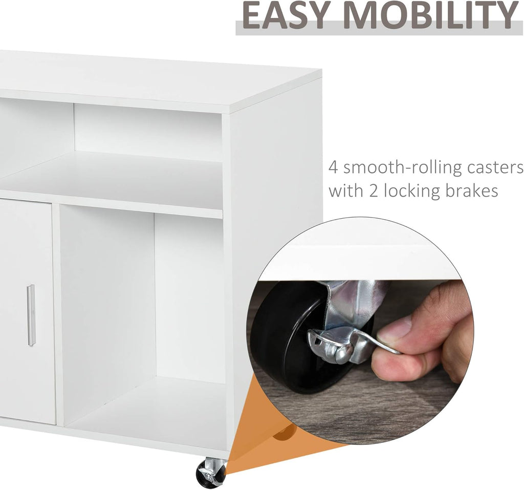 White Printer Stand with Drawer and Caster Wheels A5388
