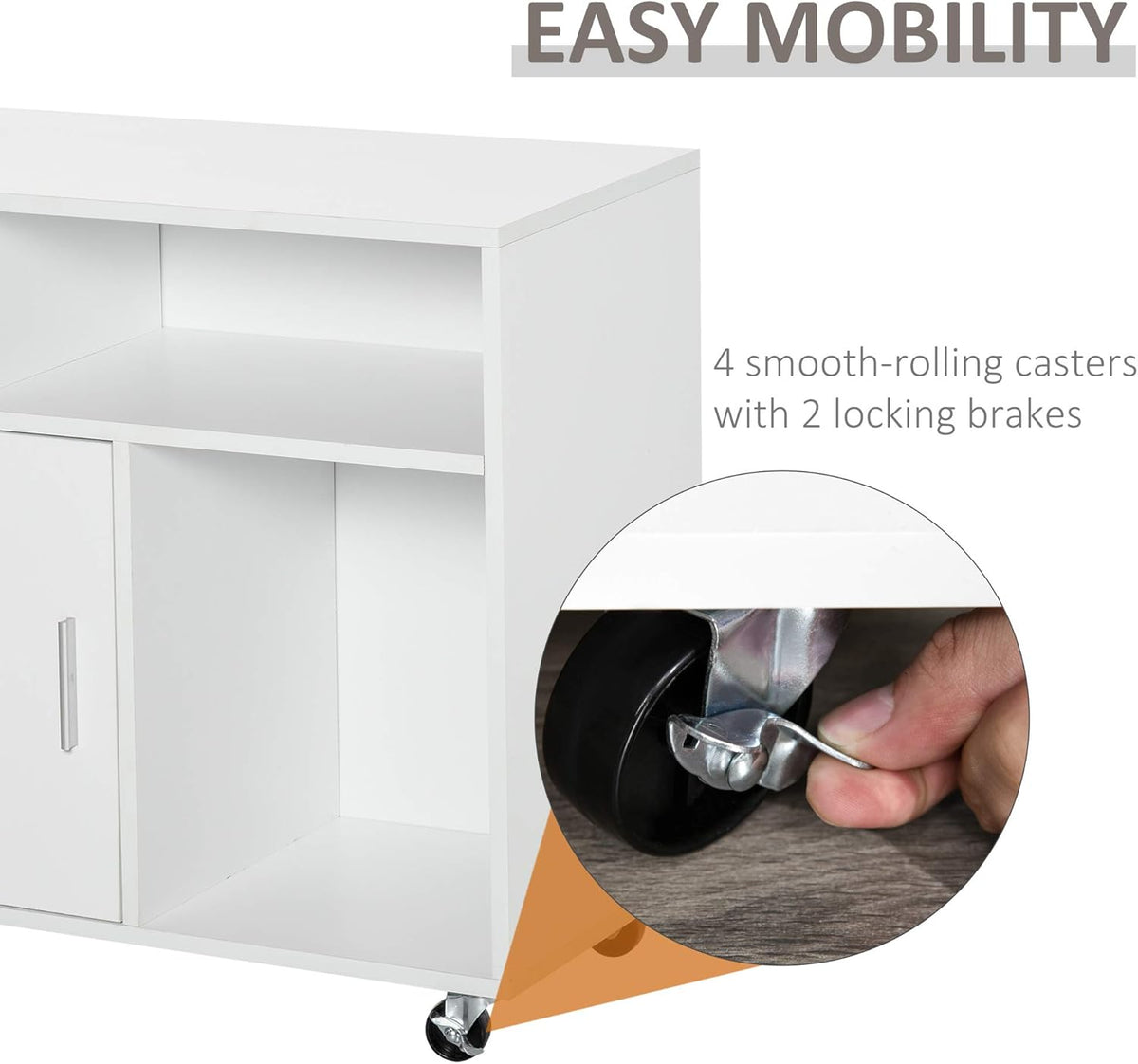 White Printer Stand with Drawer and Caster Wheels A5388