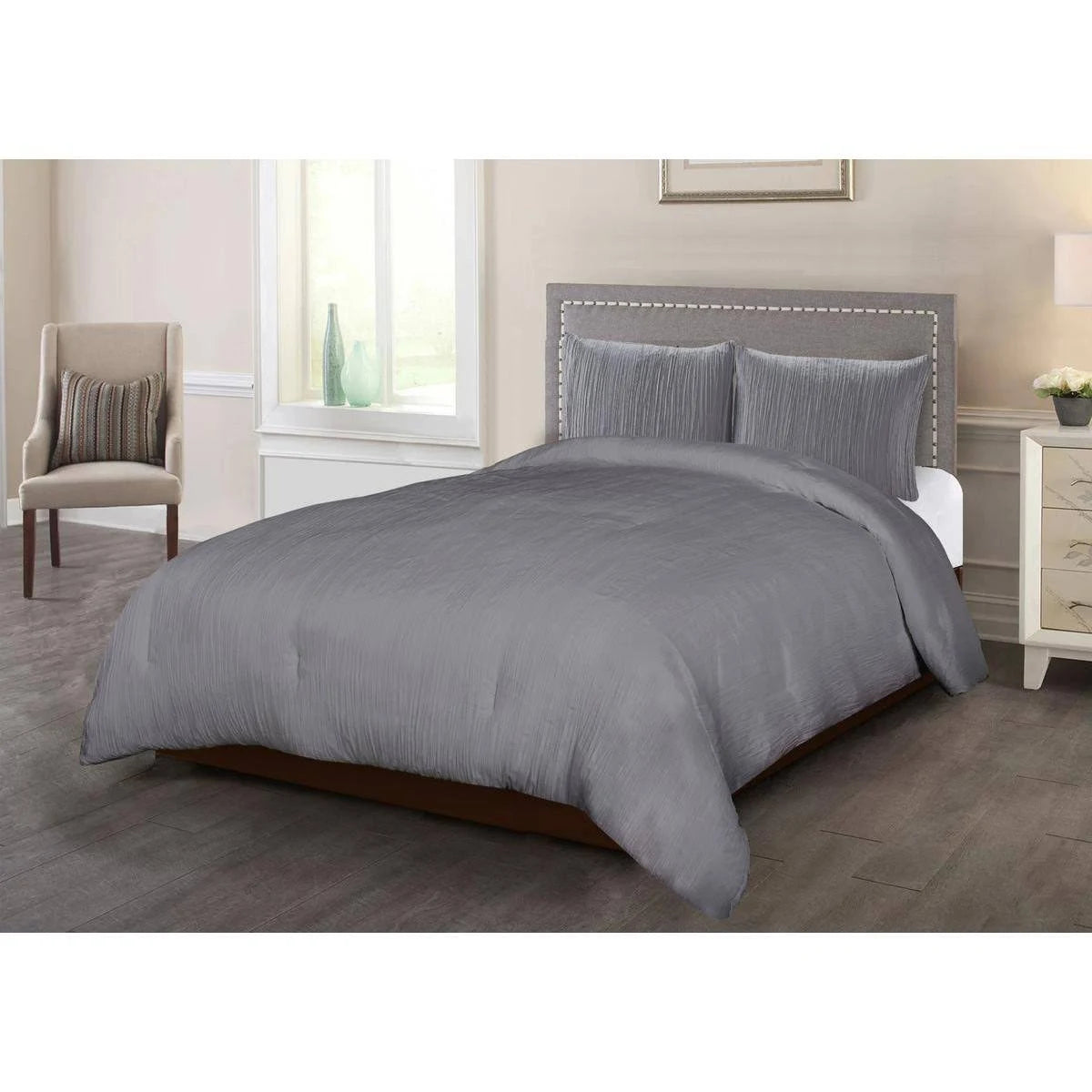Dark Grey Crinkle 3PC Full/Queen A167