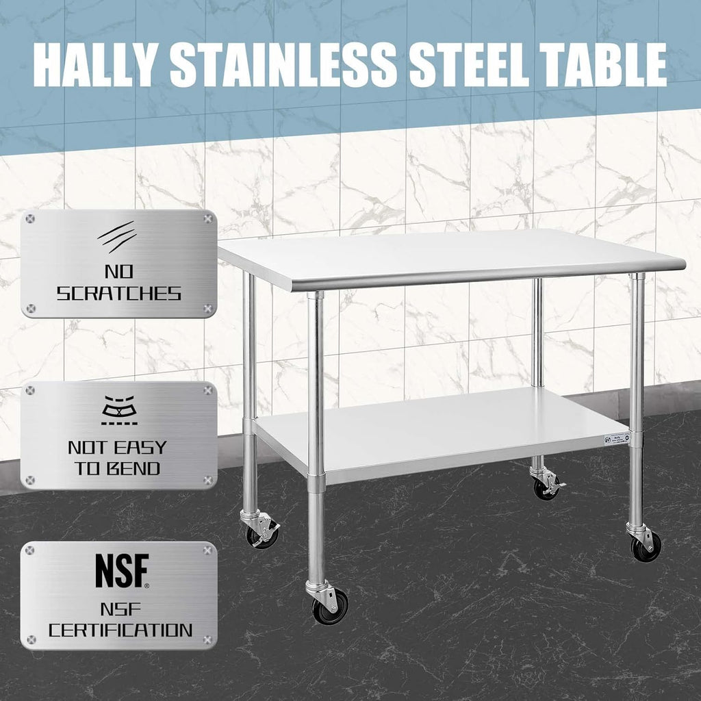 Stainless Steel Table 30 x 48 Inches with Caster Wheels B509