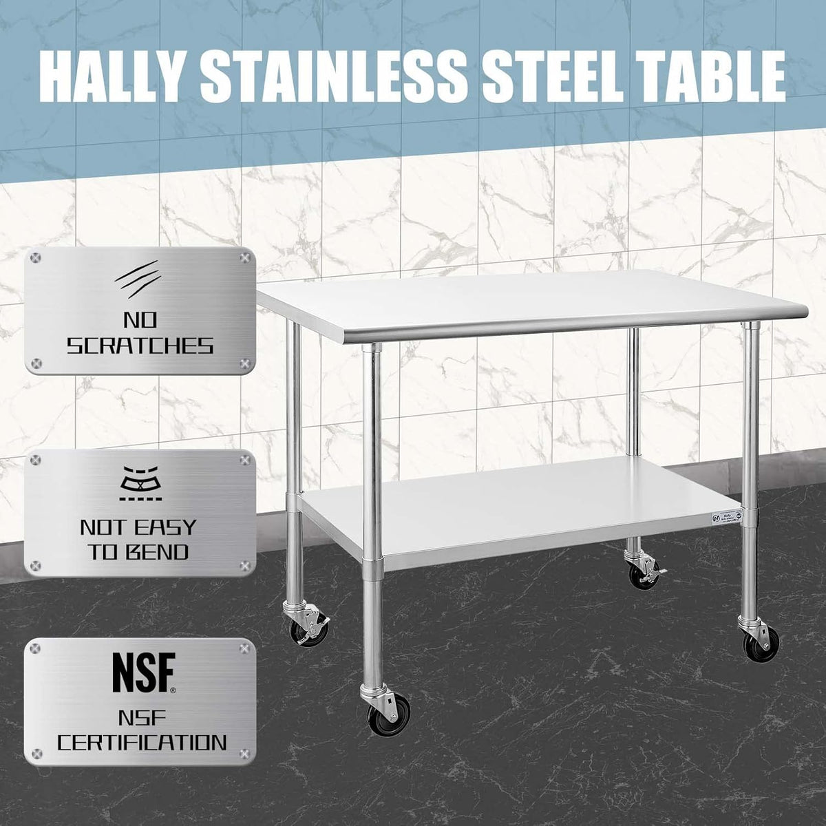 Stainless Steel Table 30 x 48 Inches with Caster Wheels B509