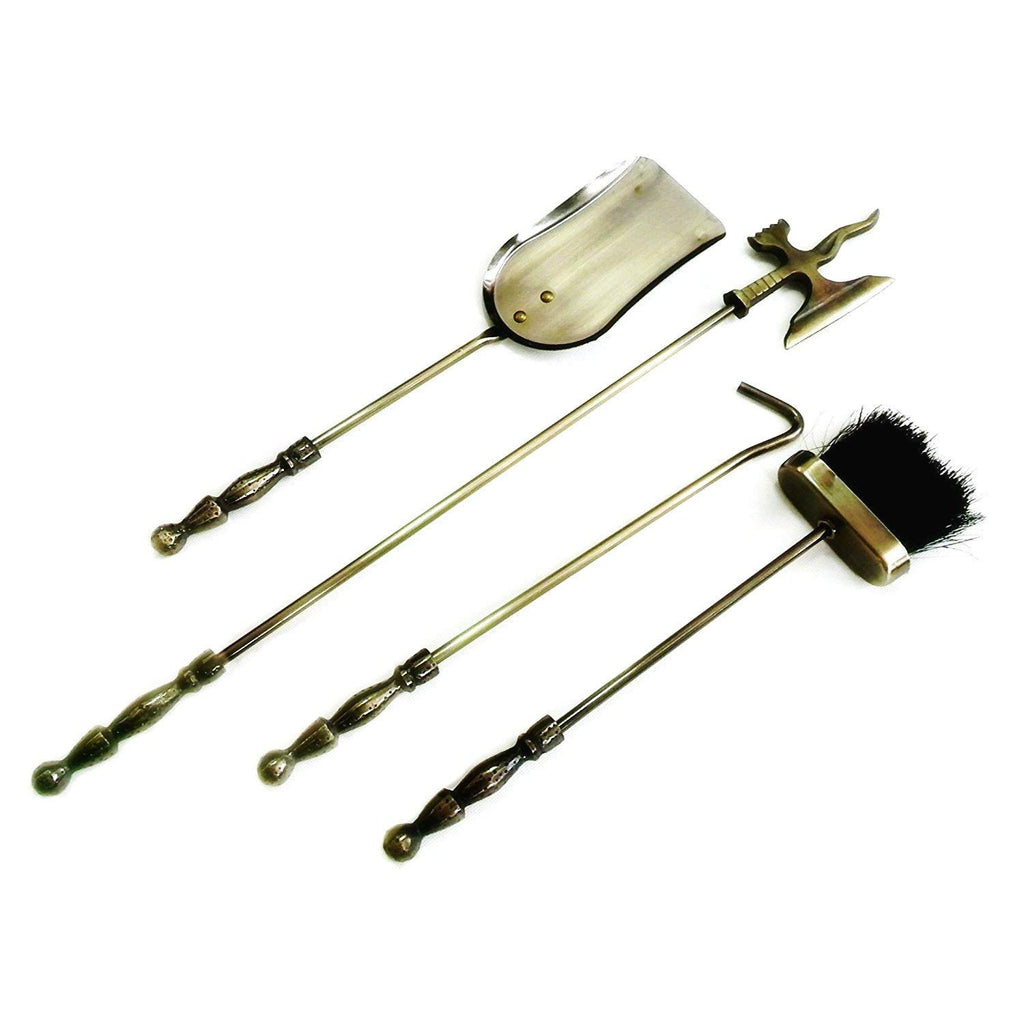 Antique Brass Cast Iron Fireplace Tool Set A802