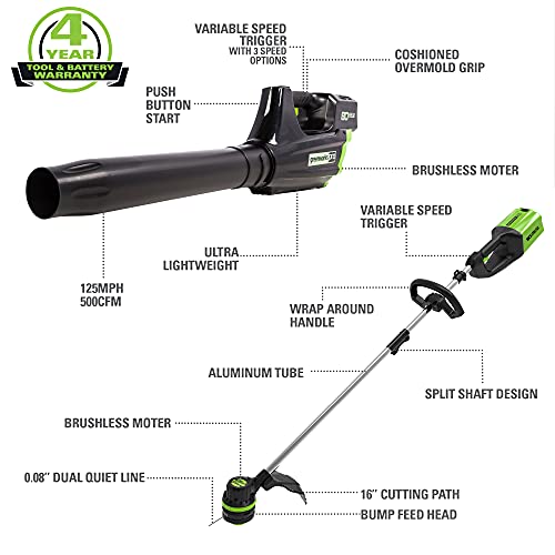 80V Cordless Brushless String Trimmer and Leaf Blower Combo with 2Ah Battery and Charger N6401