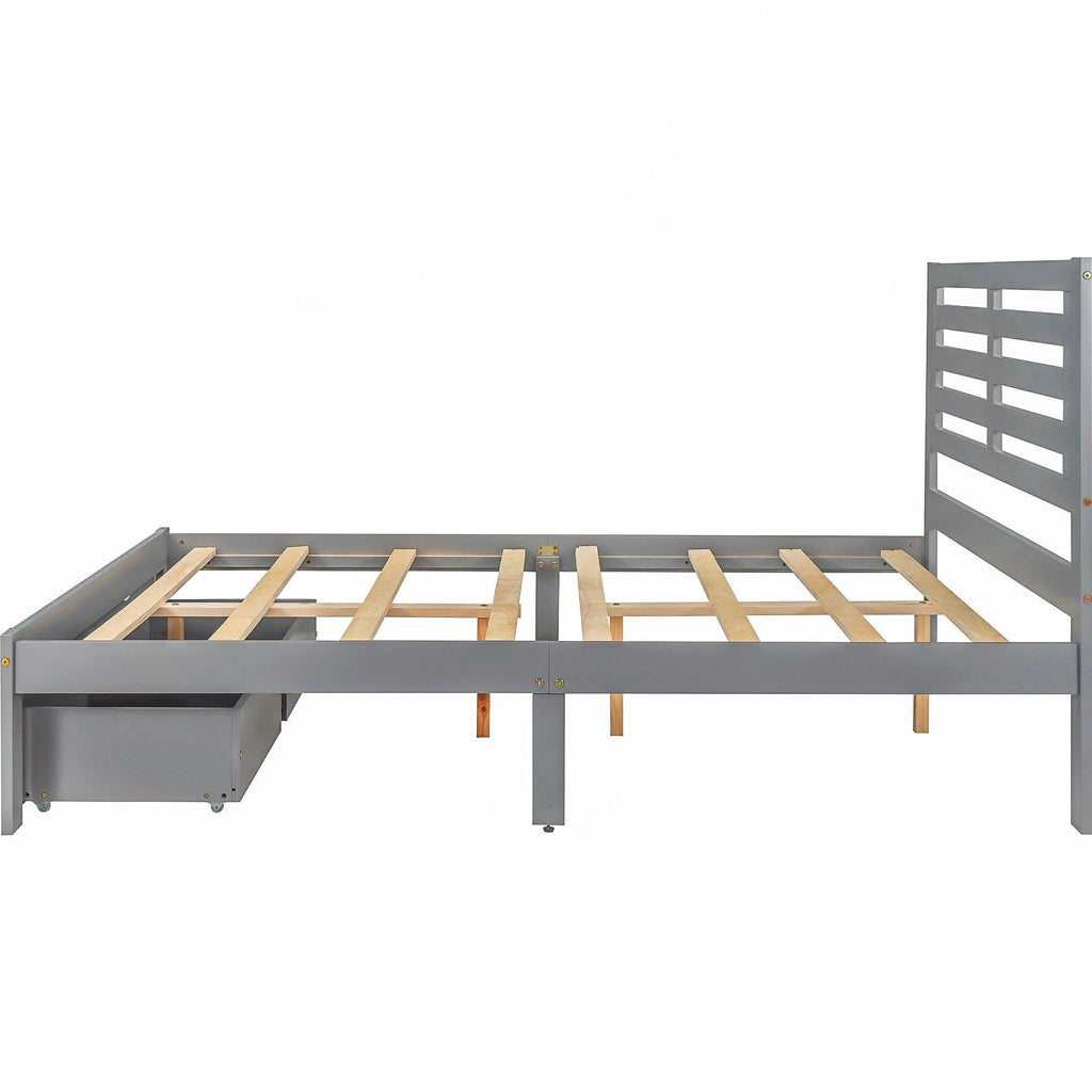 Full Size Platform Bed with Drawers Gray O1125