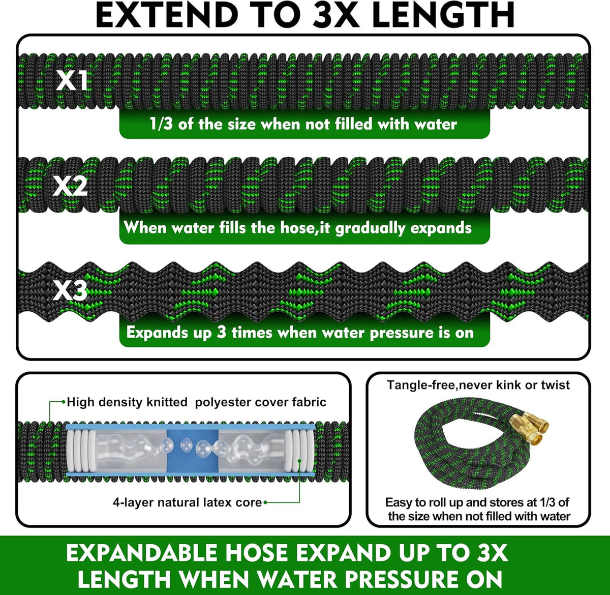 100ft Expandable Garden Hose with 10 Function Nozzle and Solid Brass Fittings S599789