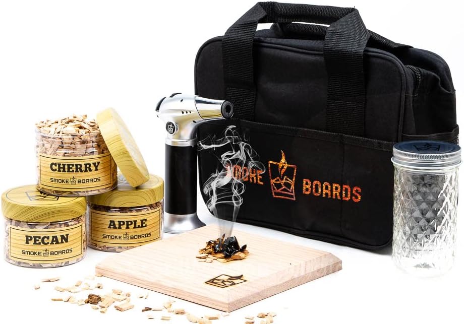 7 Piece White Oak Cocktail Smoking Kit with Torch R594