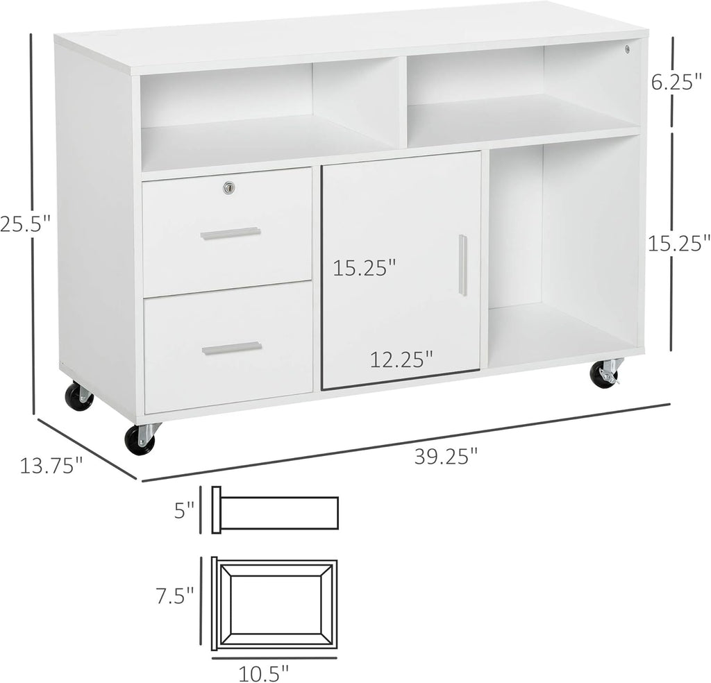 White Printer Stand with Drawer and Caster Wheels A5388