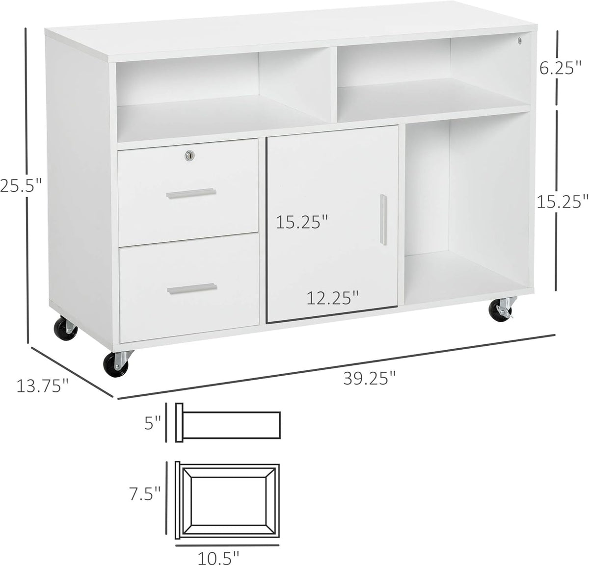 White Printer Stand with Drawer and Caster Wheels A5388