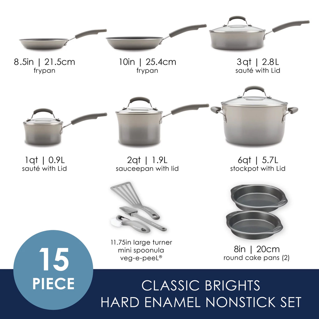 15 Piece Hard Enamel Nonstick Pots and Pans Set C99299