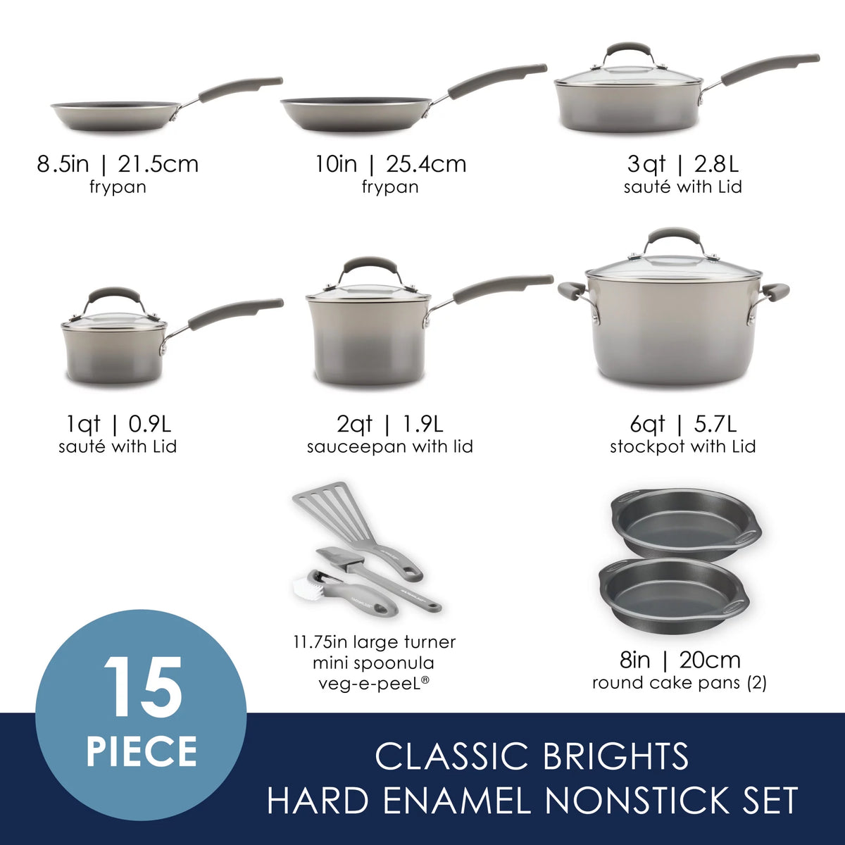 15 Piece Hard Enamel Nonstick Pots and Pans Set C99299