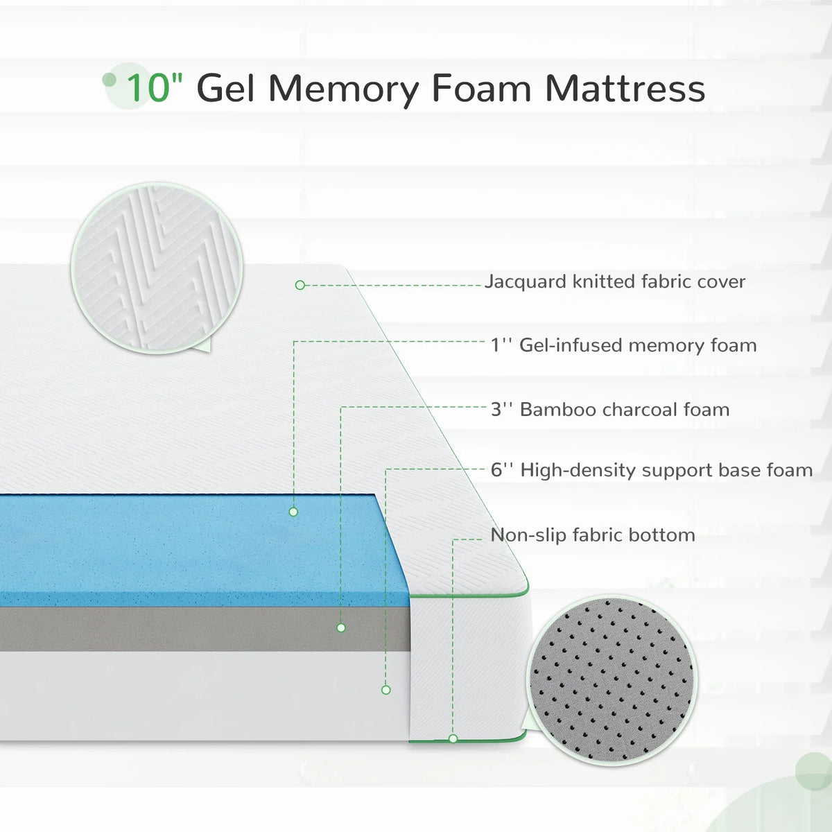 10'' Medium Firm Gel Memory Foam Mattress, Full Size Y288269