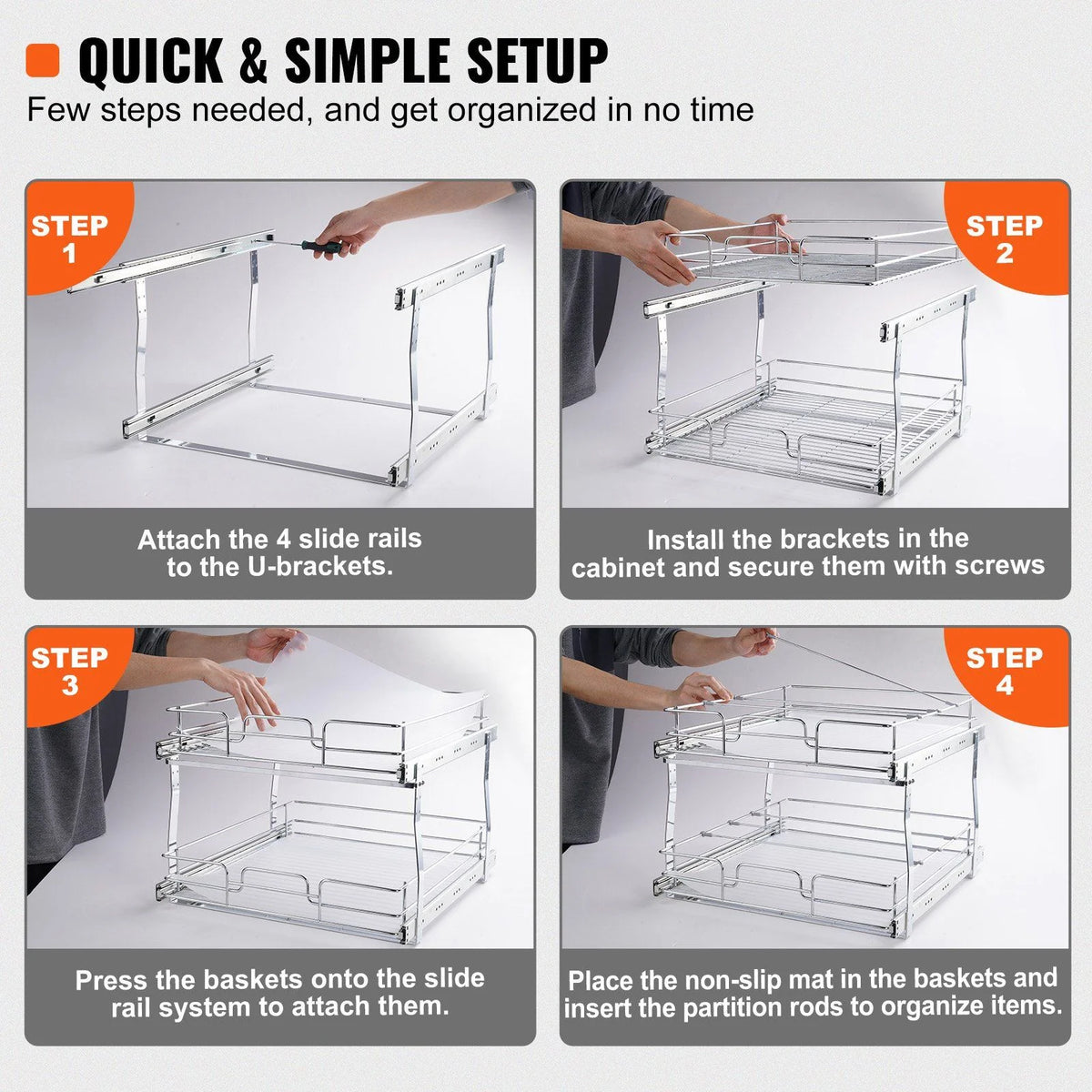 Chrome-Plated Steel Pull Out Cabinet Organizer G13754