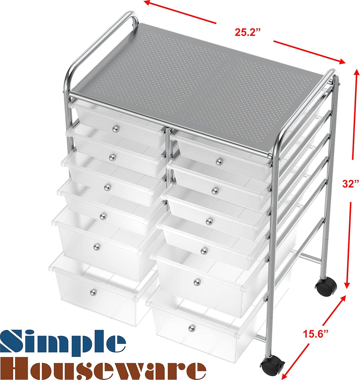 Utility Cart with 12 Drawers Rolling Storage Organizer O6430